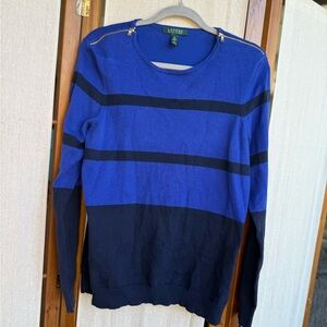 Lauren Ralph Lauren Blue & Navy Striped Sweater w/ Gold Zippers XL
